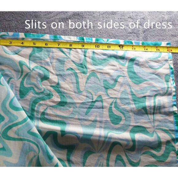 Addison Bay Blue Green Wave Print Cotton Caftan Dress XS Resort Beach Cover Up - Picture 11 of 11